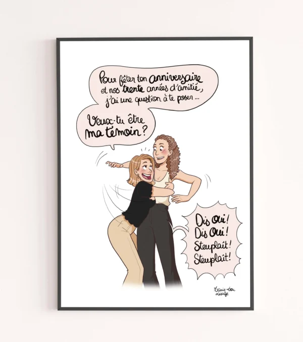 Illustration personnalisée en BD pour demande de témoins de mariage