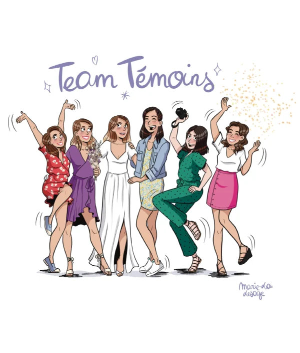 Illustration groupe d'amies témoins de la mariée